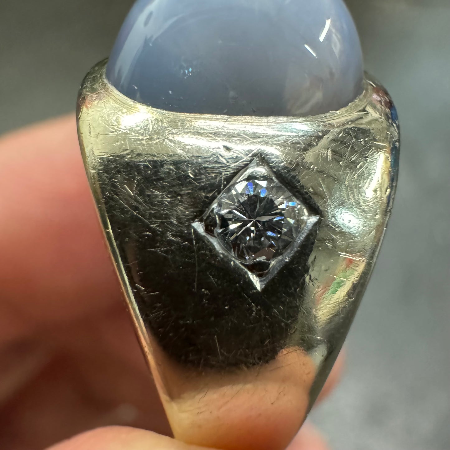 Vintage 14k White Gold Natural 3.00CT Star Sapphire .20CTW Diamond Trilogy Ring (8)