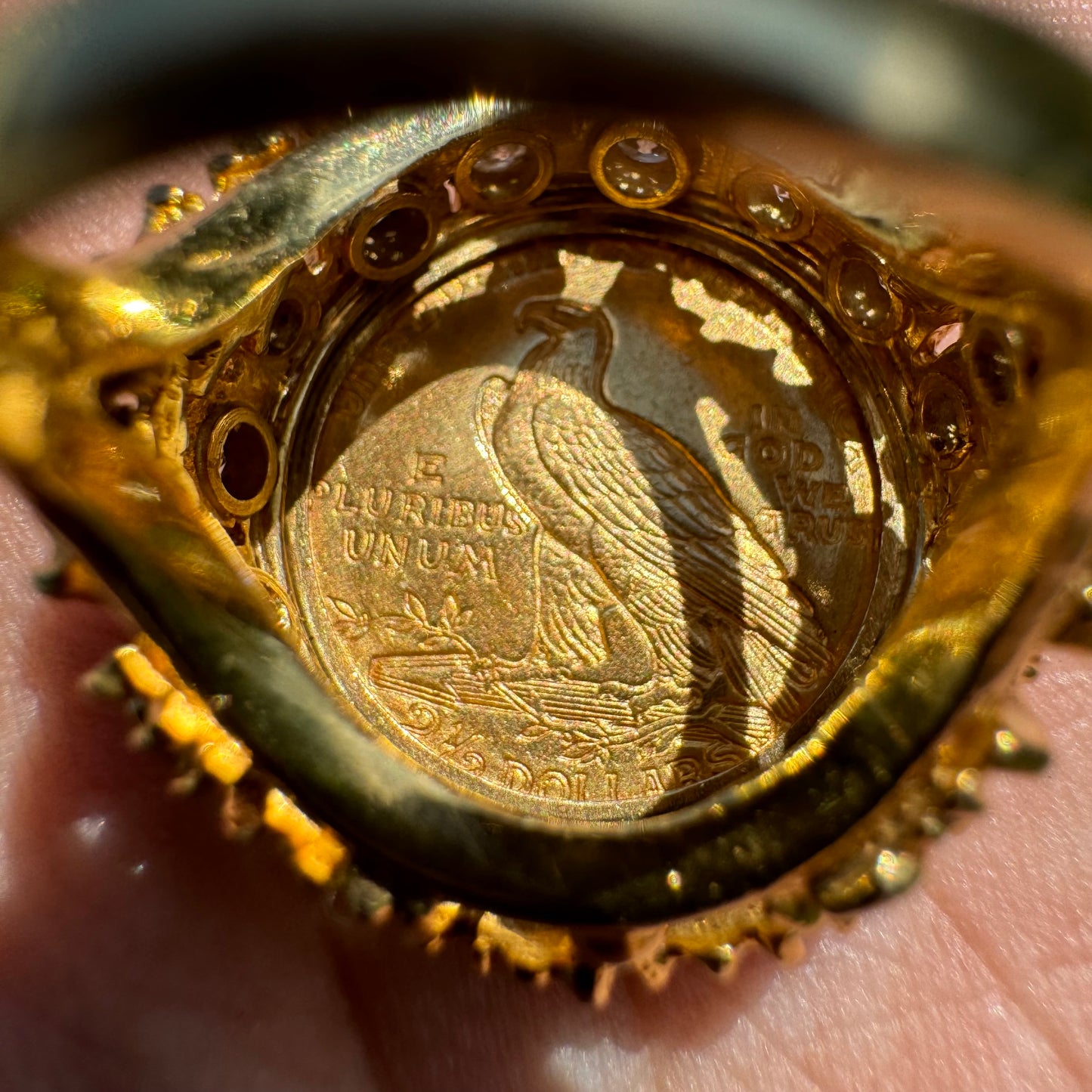 1925 $2.50 Indian Head Gold Coin 14k Yellow Gold 1.25ctw Natural VS Diamond Brutalist Ring (5)