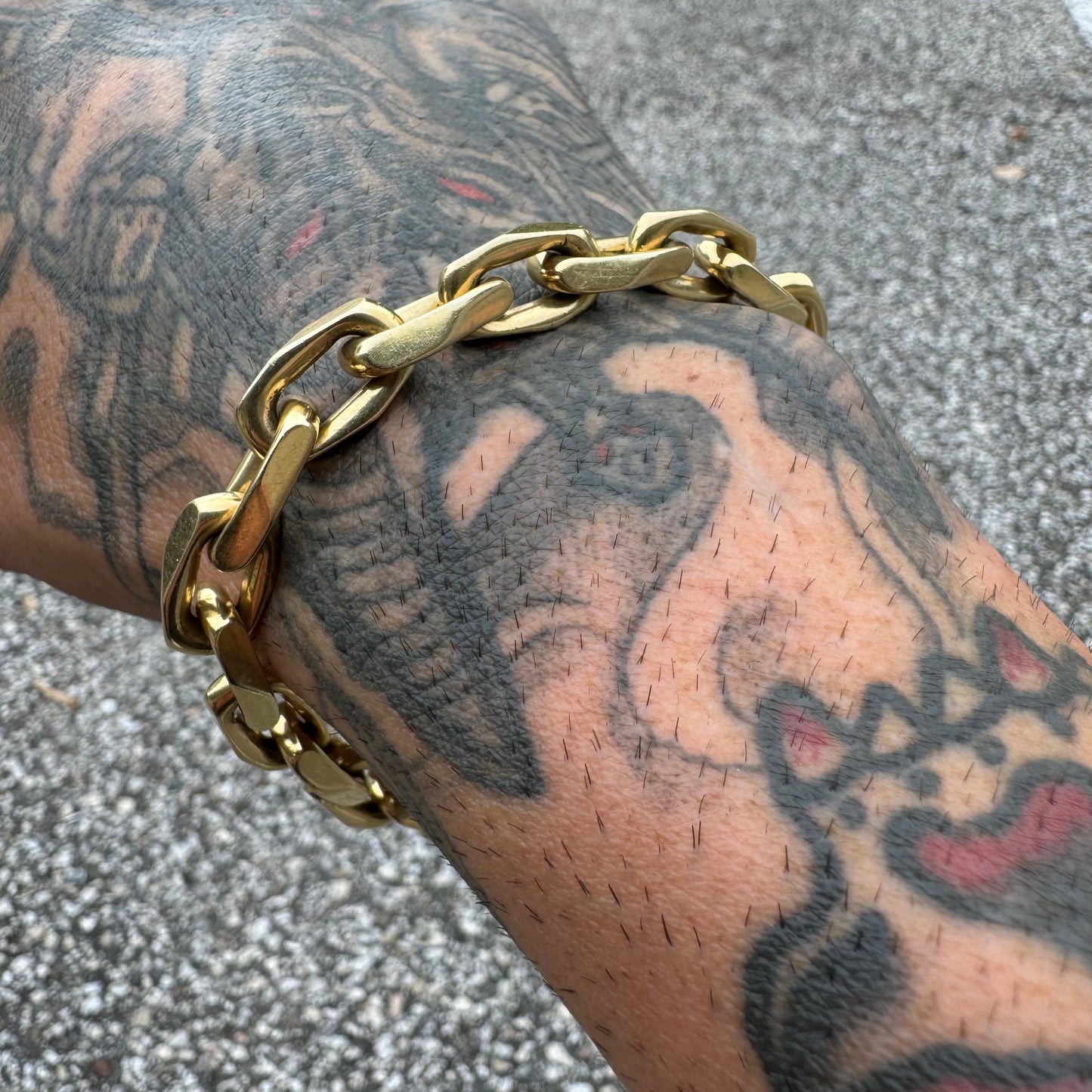 Vintage Solid 14k Yellow Gold Heavyweight Knife-Edged “Biker Chain” Anchor Link Bracelet (8”)