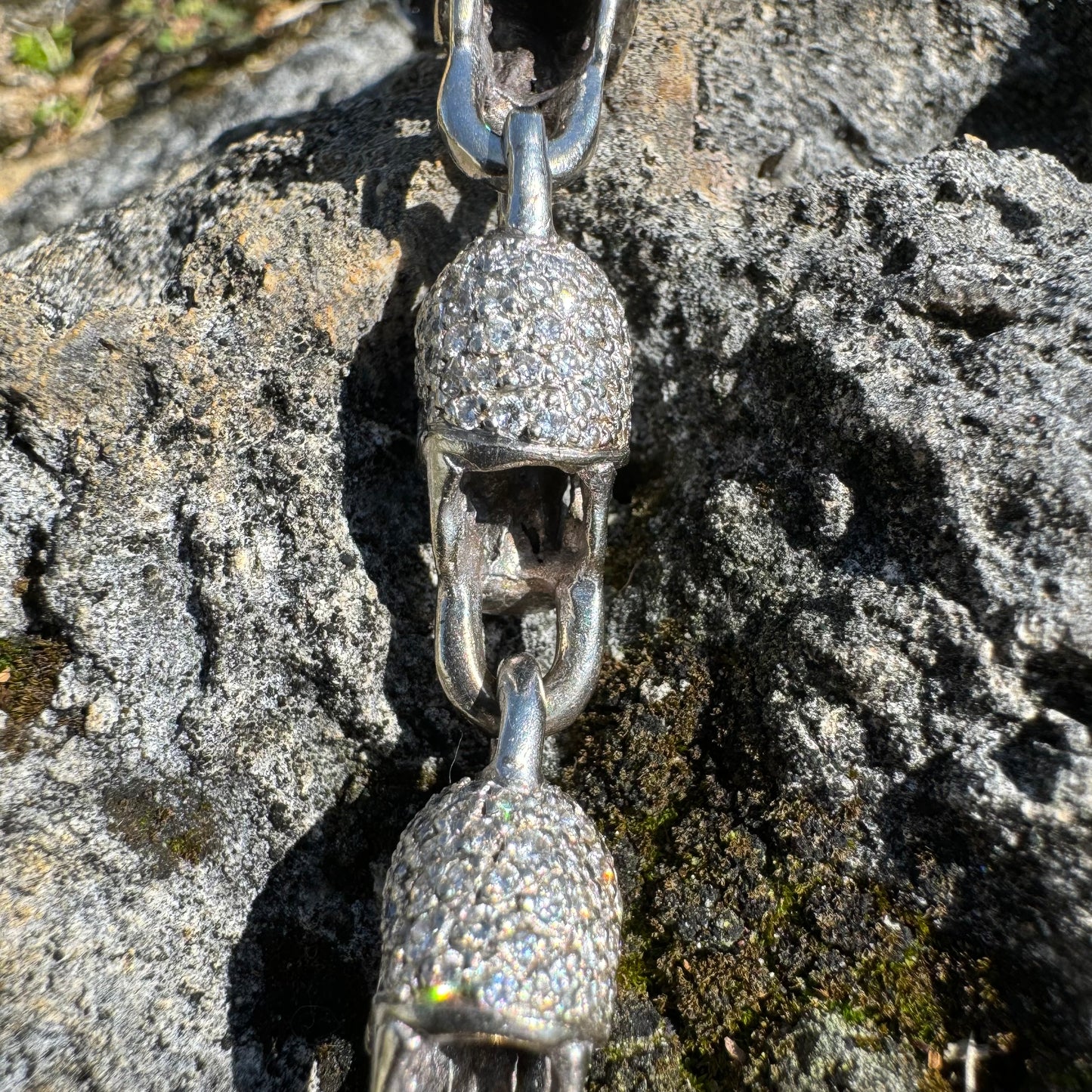 Vintage Solid 18k White Gold 21 CTW Natural Diamond Custom Skull Bracelet (7.25”)