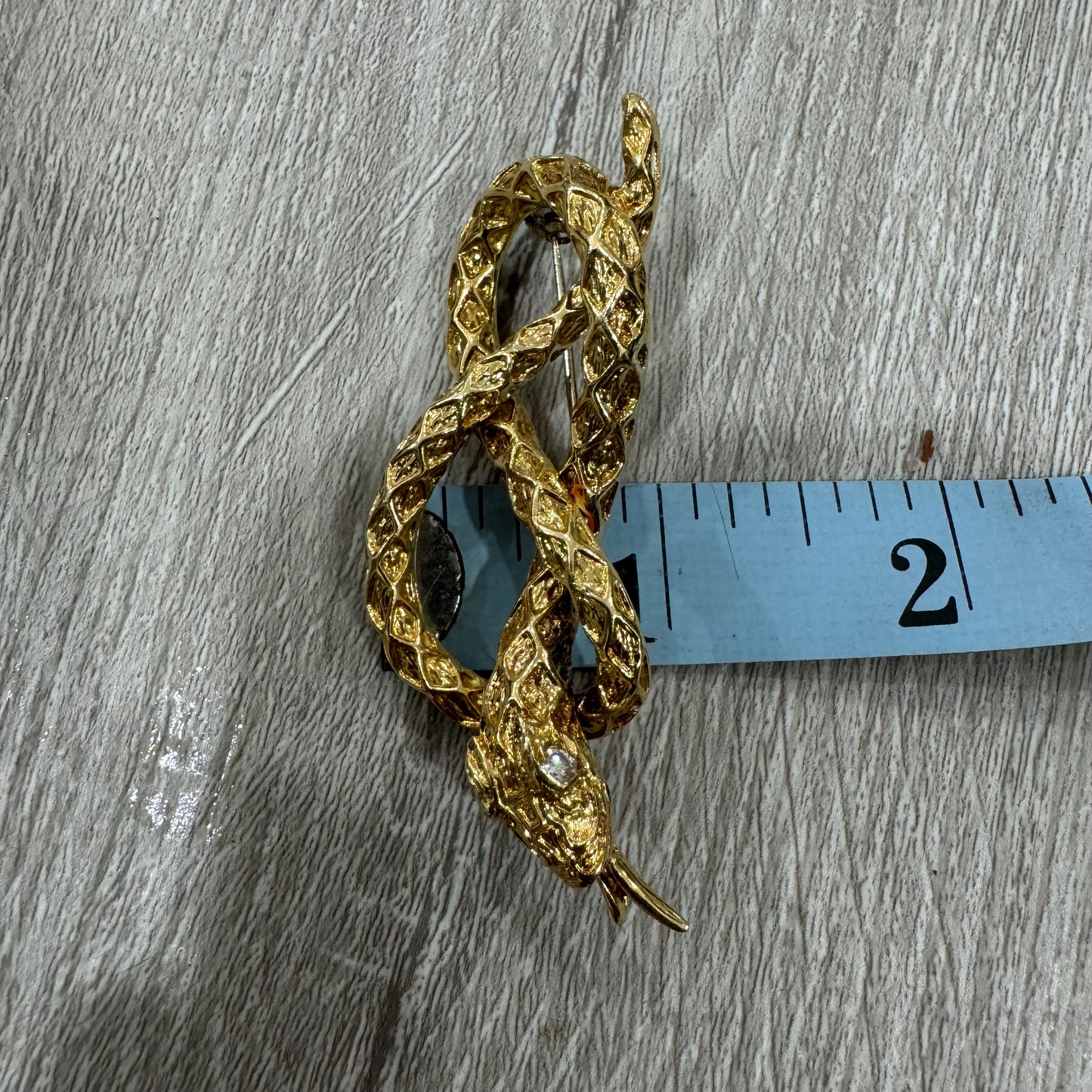 Vintage Solid 18k Yellow Gold Natural Diamond Encrusted Snake Brooch Pendant