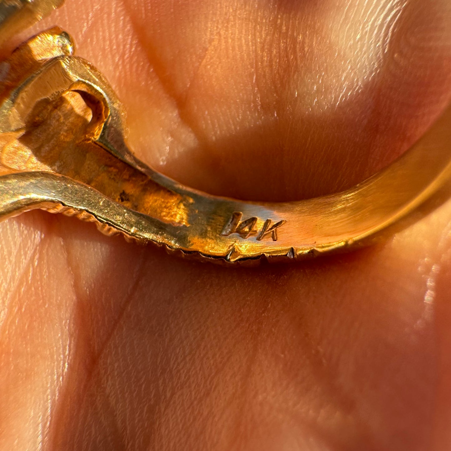 Circa 1960’s Heavyweight 14k Yellow Gold .75ctw Natural Single Cut Diamond Brutalist Ring (10.75)