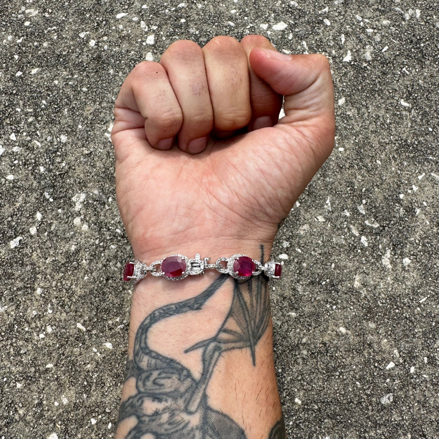 14k White Gold 20ctw Natural Ruby 2.5ctw Natural Diamond Bracelet (7.5”)