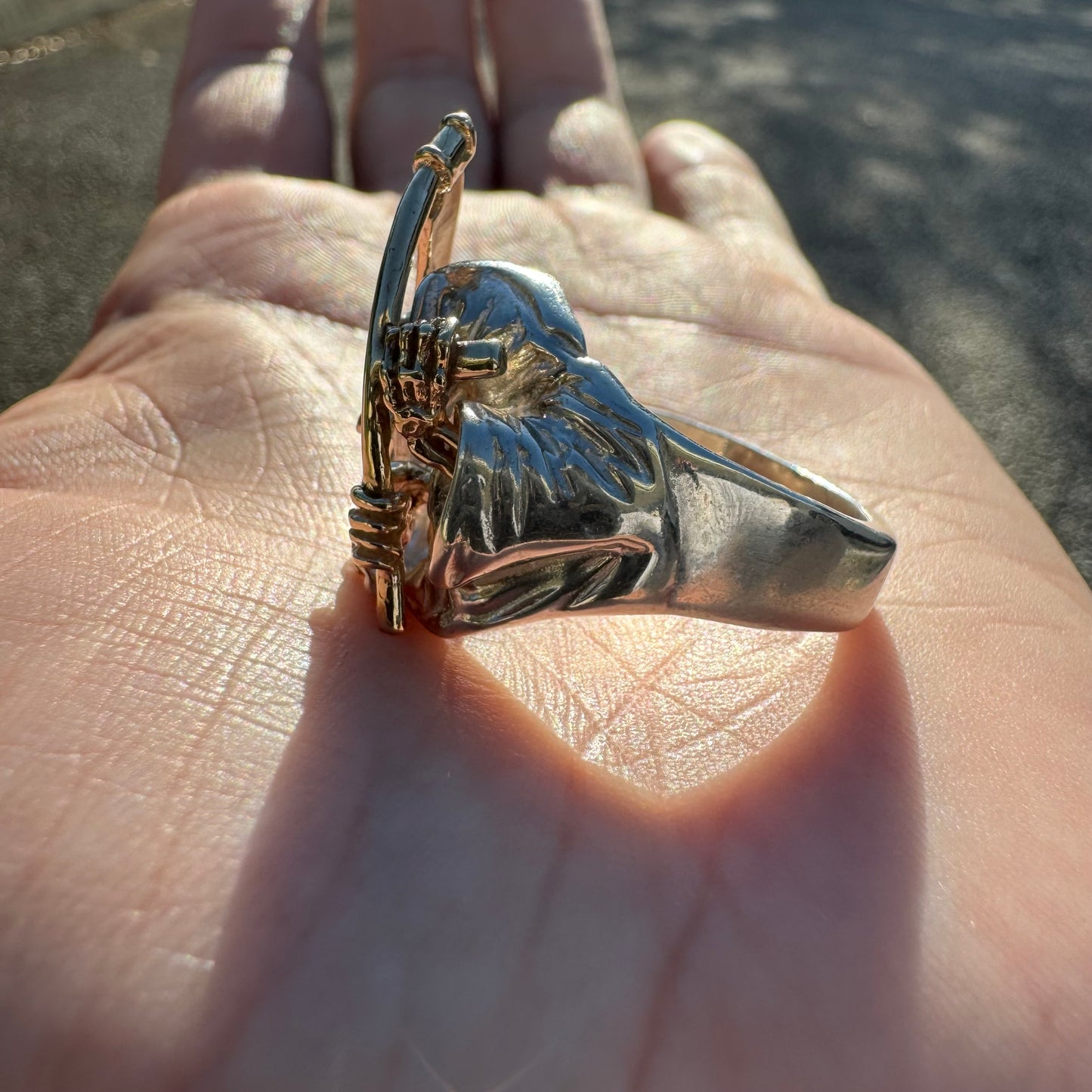 Vintage 14k Yellow Gold And Sterling Silver Grim Reaper Ring (11.75)