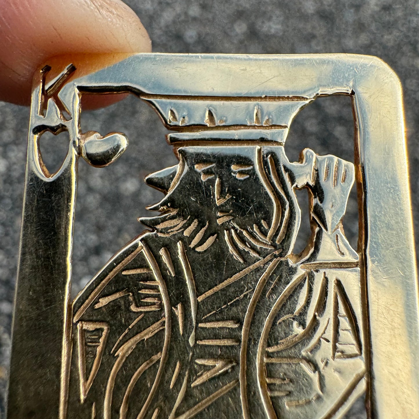 Vintage Solid 14k Yellow Gold Custom Hand Made Suicide King Pendant