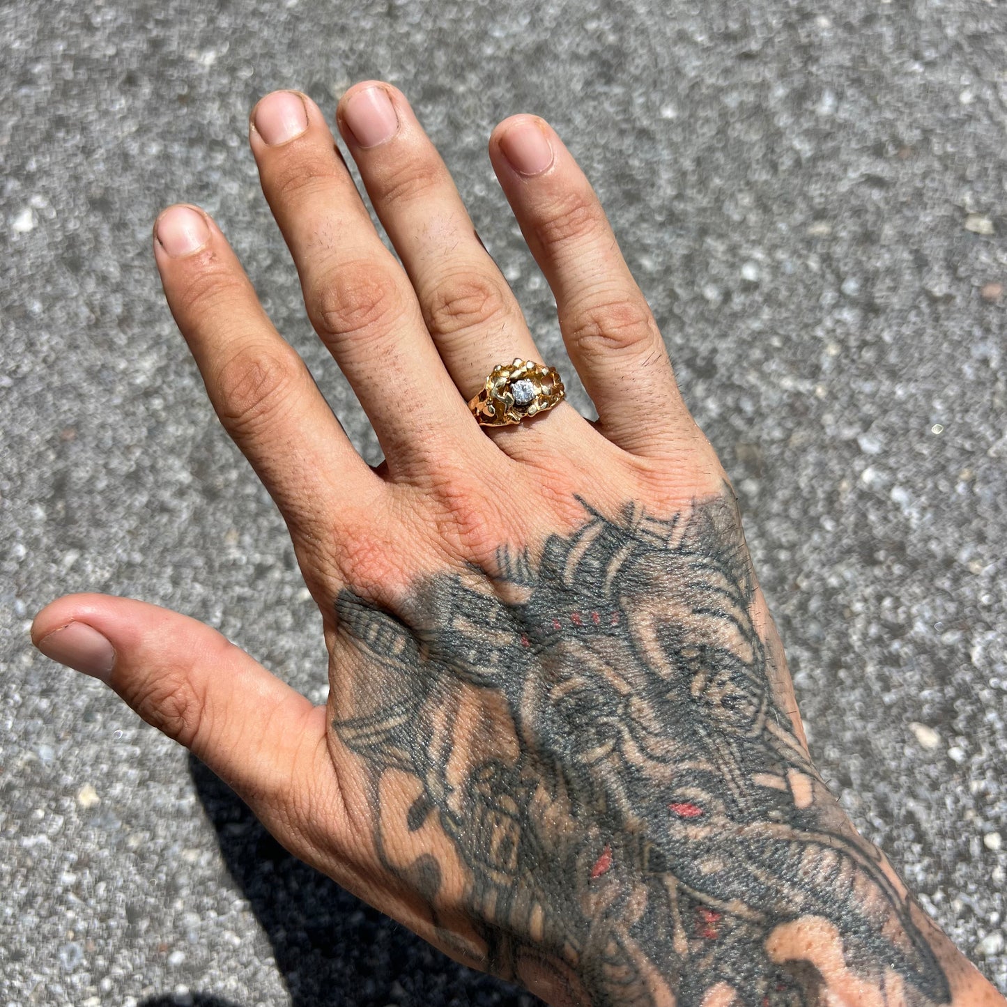 Vintage 14k Solitaire Diamond Freeform Nugget Ring