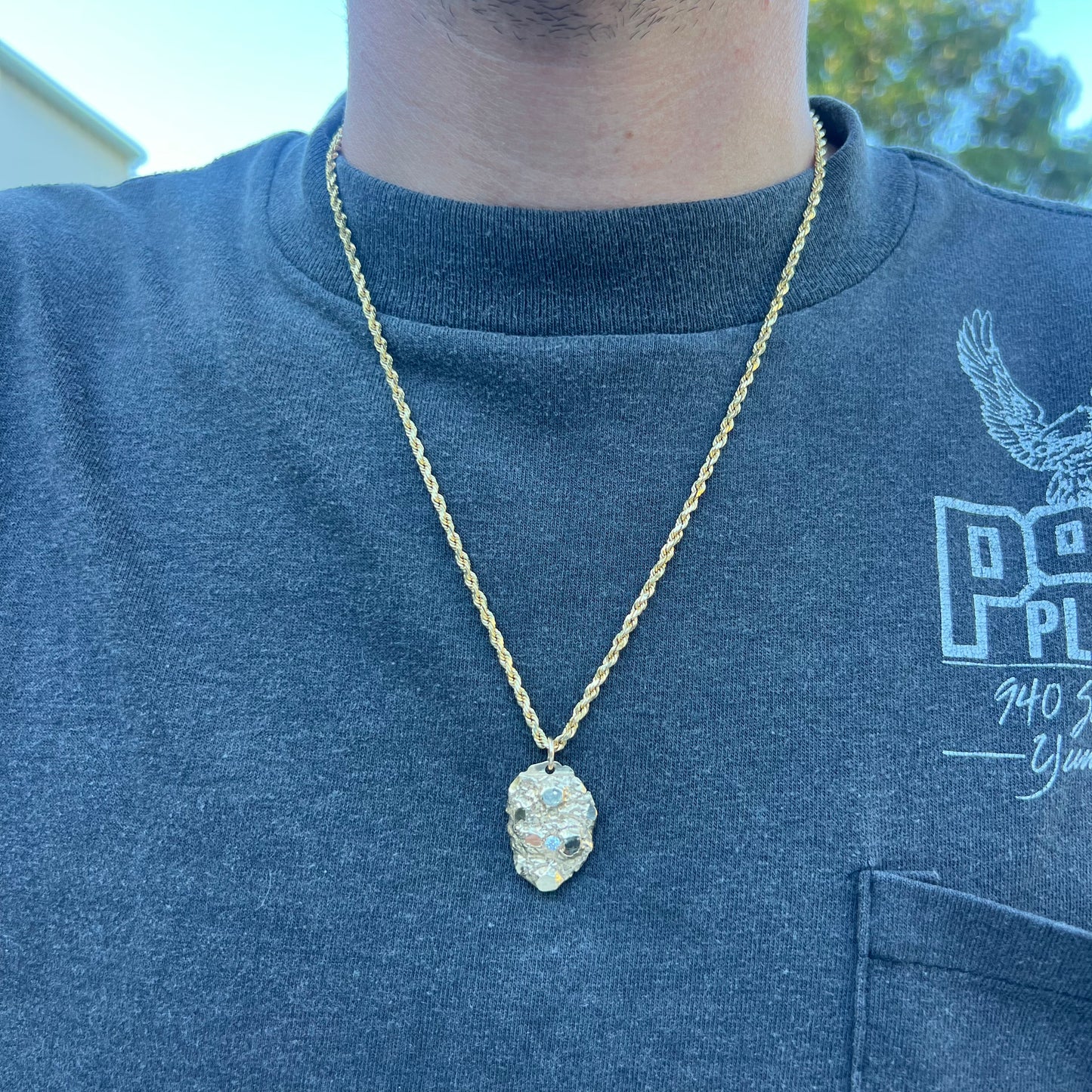 Solid 18k Yellow Gold Natural Diamond Encrusted Nugget Pendant