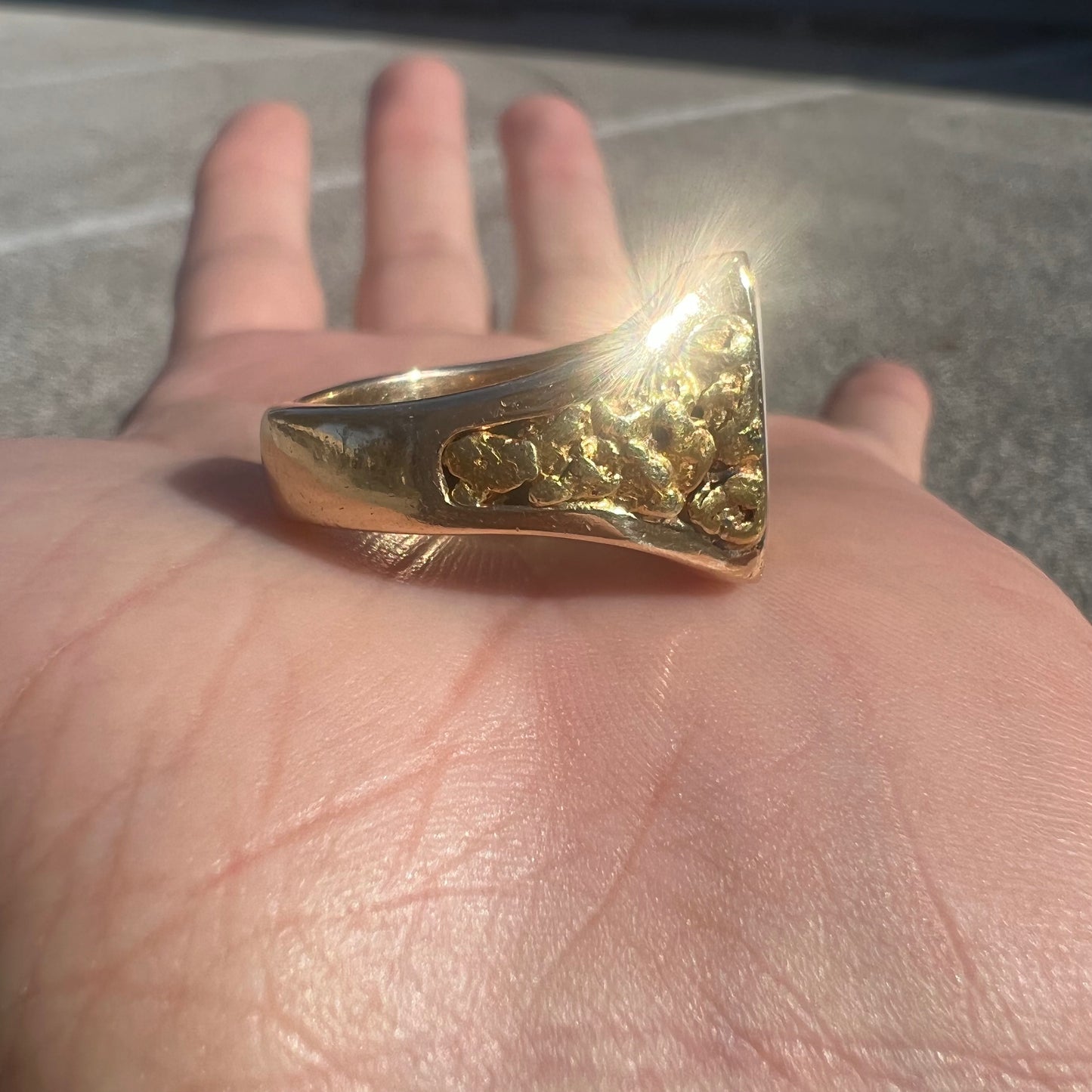 Vintage 22k Raw Gold Nugget Bearing Quartz 14k Signet Ring By Orocal Model:RM760Q (10.5)