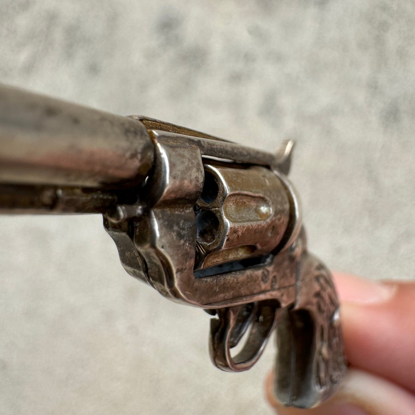 1970’s/80’s Solid Sterling Silver Functionally Articulating Scale Model 1881 Colt Frontier Six Shooter Pistol Pendant
