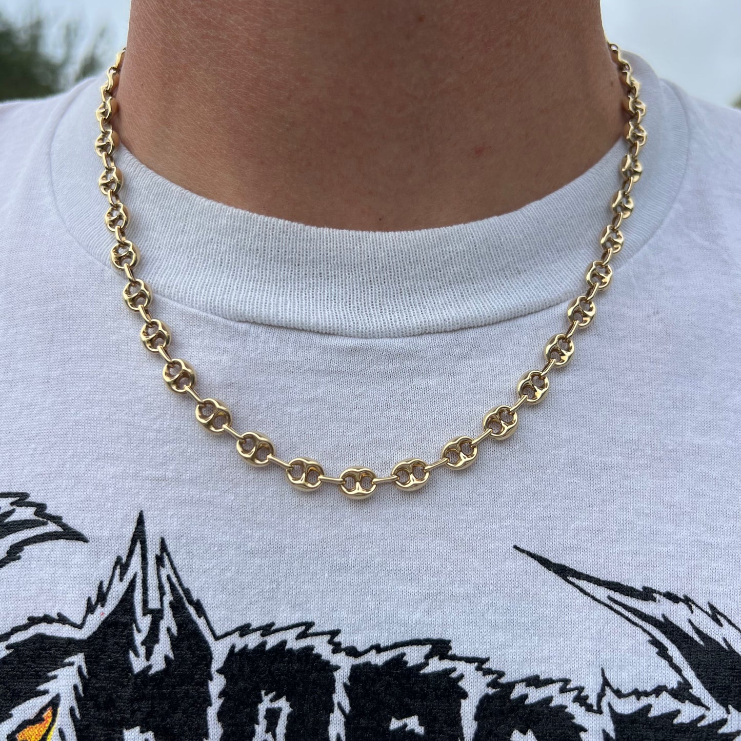 Vintage 14k Yellow Gold Classic Puffed Gucci Link Necklace (18.75”)
