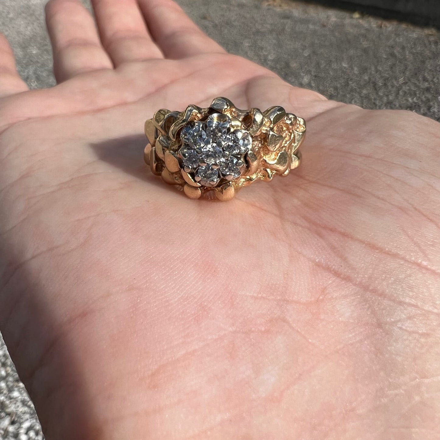 1970’s 14k Kentucky Cluster Diamond Nugget Ring (13)