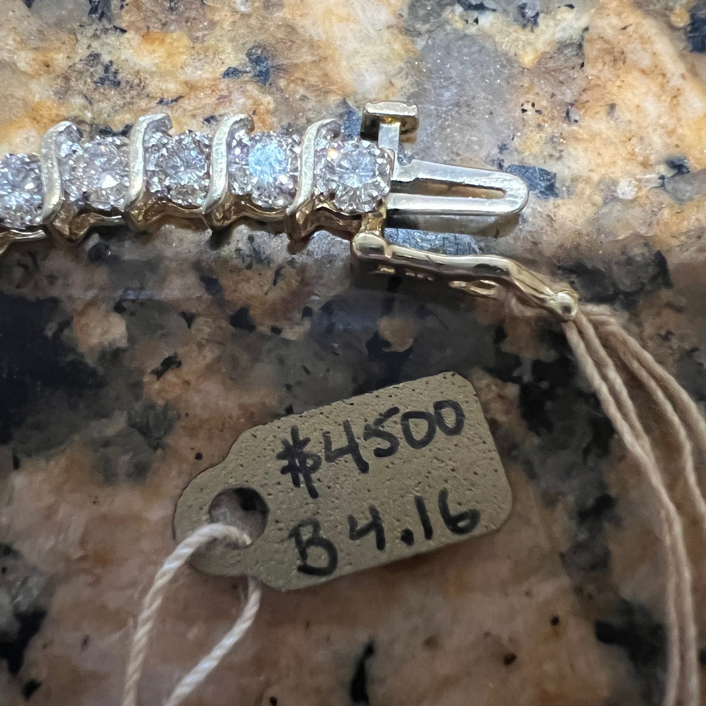 Vintage 14k Yellow Gold 4.1CTW Natural Diamond S-Link Tennis Bracelet (7.35”)