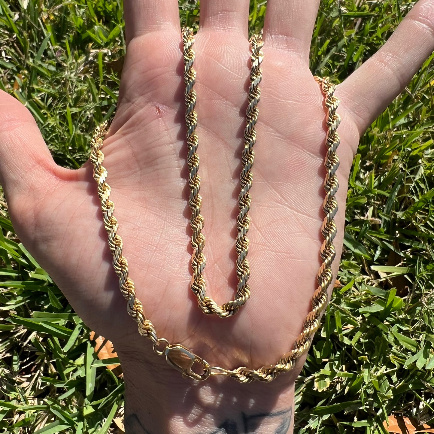 Vintage Solid 14k Yellow Gold Heavyweight Diamondcut Rope Chain Necklace (21”)