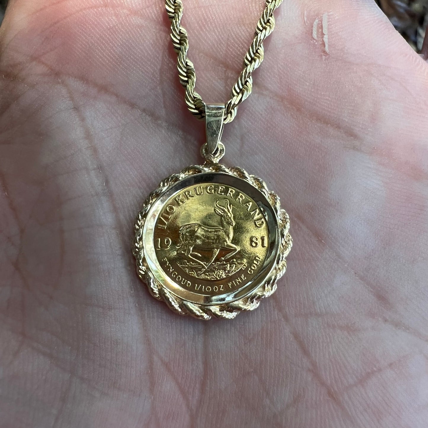 1981 South Africa 1/10 oZ Krugerrand Coin Pendant
