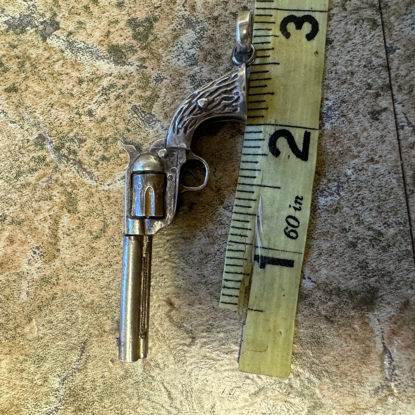 1970’s/80’s Solid Sterling Silver Functionally Articulating Scale Model 1881 Colt Frontier Six Shooter Pistol Pendant