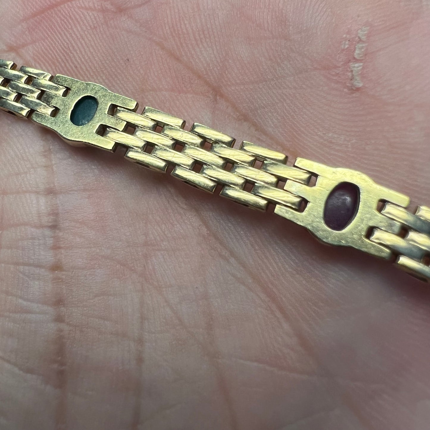 Vintage 14k Yellow Gold Multi-Stone Cabochon Panther Link Bracelet (7.25”)