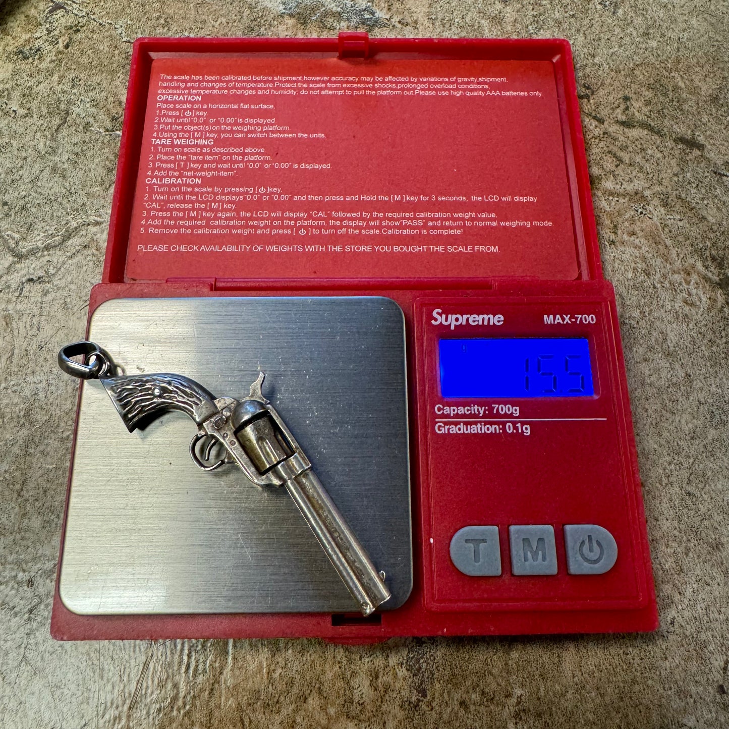 1970’s/80’s Solid Sterling Silver Functionally Articulating Scale Model 1881 Colt Frontier Six Shooter Pistol Pendant