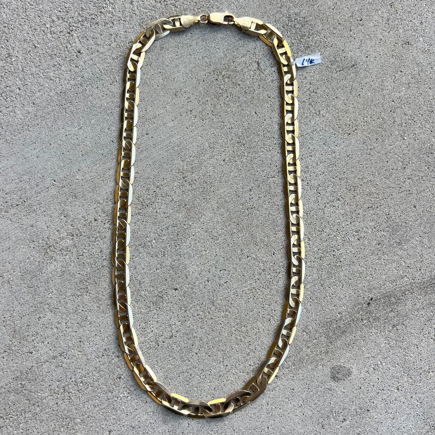 Vintage Solid 14k Yellow Gold Heavyweight Beveled Edge Italian Mariner Link Necklace (20”)
