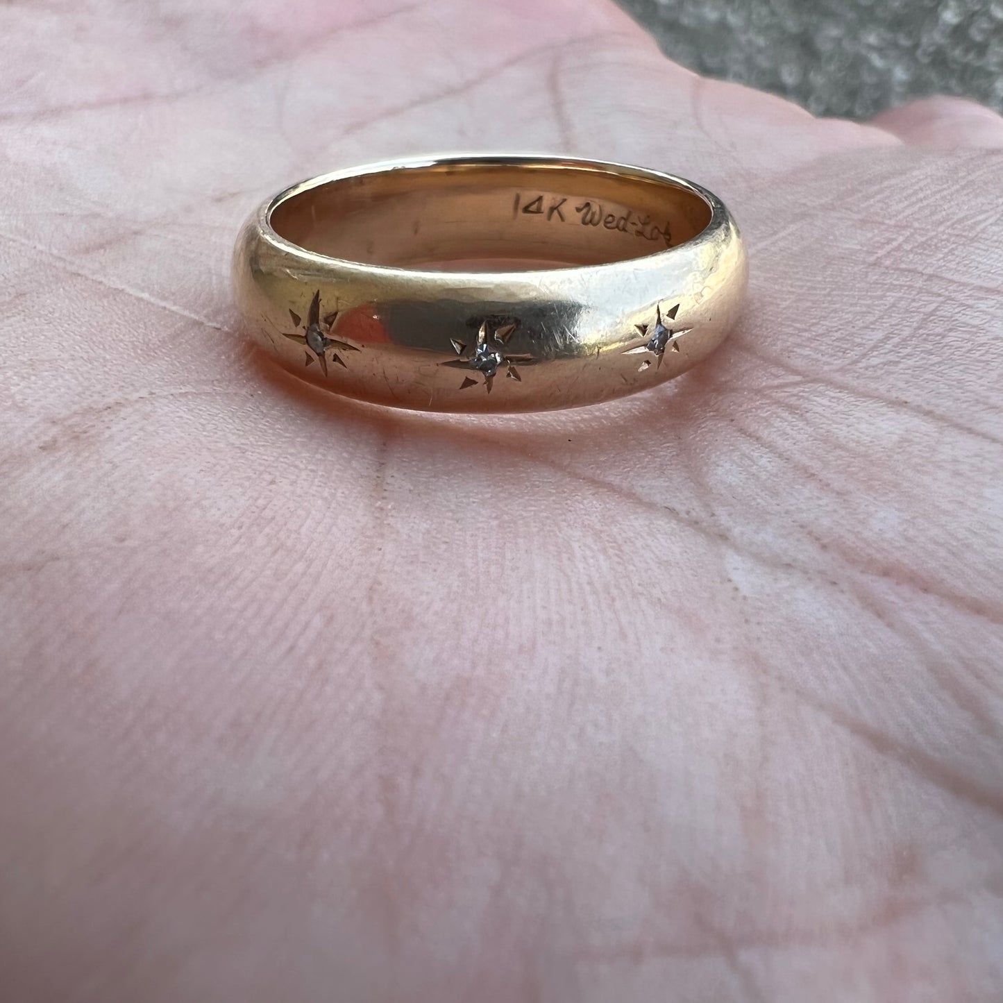 Mid-Century 14k Natural Diamond Starburst Wedding Band By Wed-Lok (8.75)