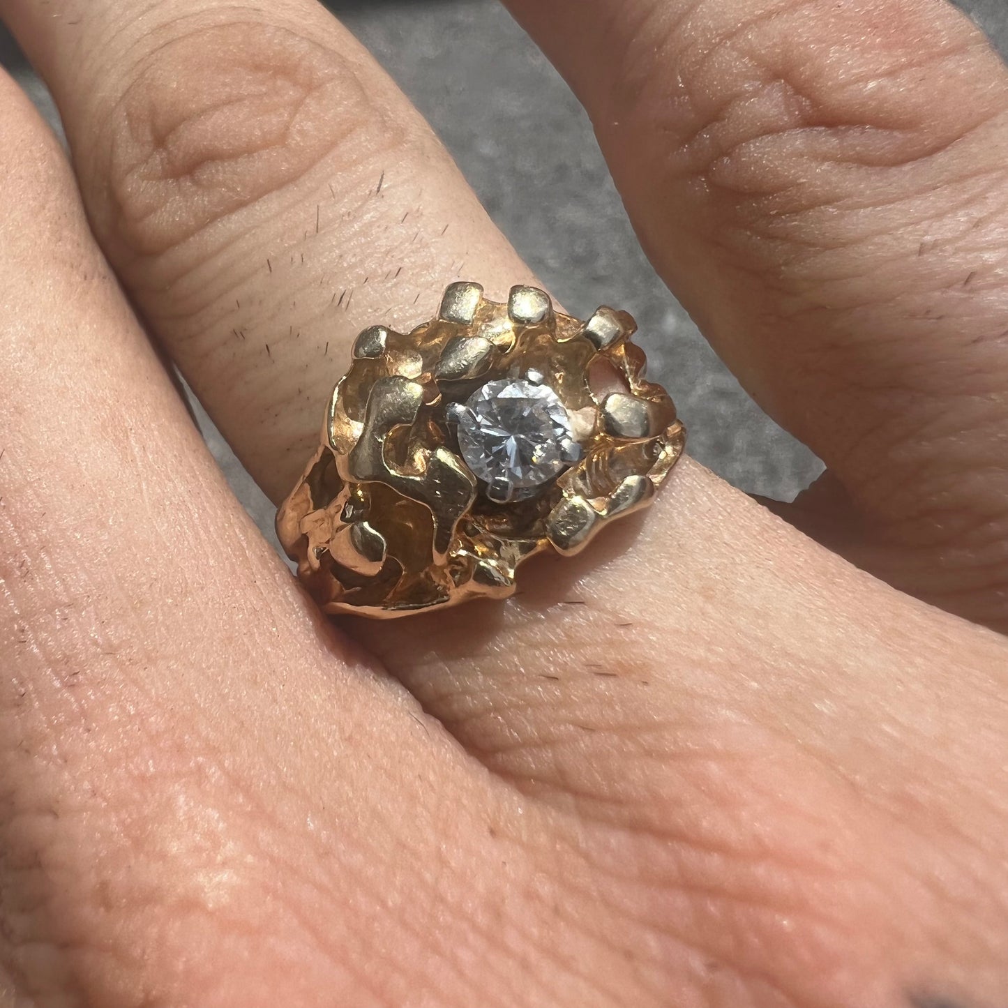 Vintage 14k Solitaire Diamond Freeform Nugget Ring