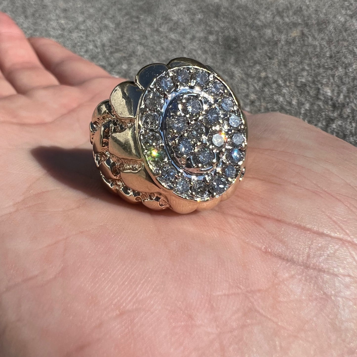 1980’s 10k Yellow Gold 3.0CTW Natural Diamond Cluster Nugget Ring (12)
