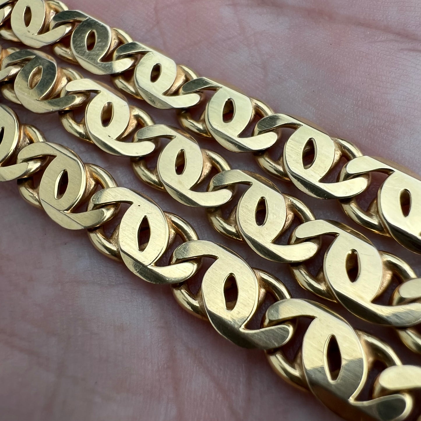 1980’s Solid 14k Yellow Gold Tigers Eye “Chanel Link” Necklace (18.25”)