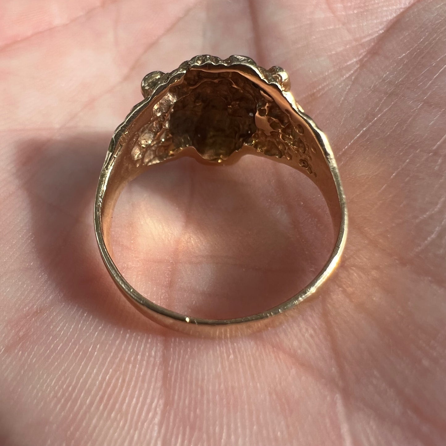 1970’s 14k Yellow Gold Natural Diamond And Ruby Encrusted Lion Ring (7.25)