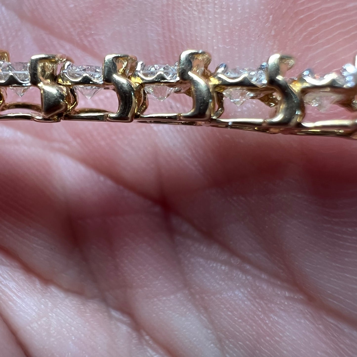Vintage 14k Yellow Gold 4.1CTW Natural Diamond S-Link Tennis Bracelet (7.35”)