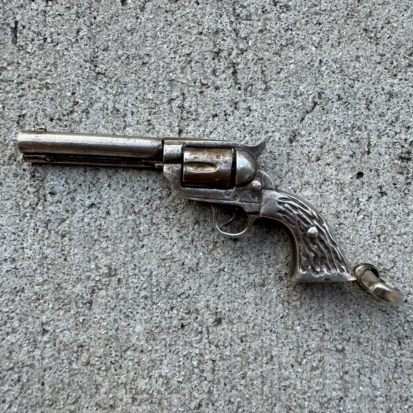 1970’s/80’s Solid Sterling Silver Functionally Articulating Scale Model 1881 Colt Frontier Six Shooter Pistol Pendant