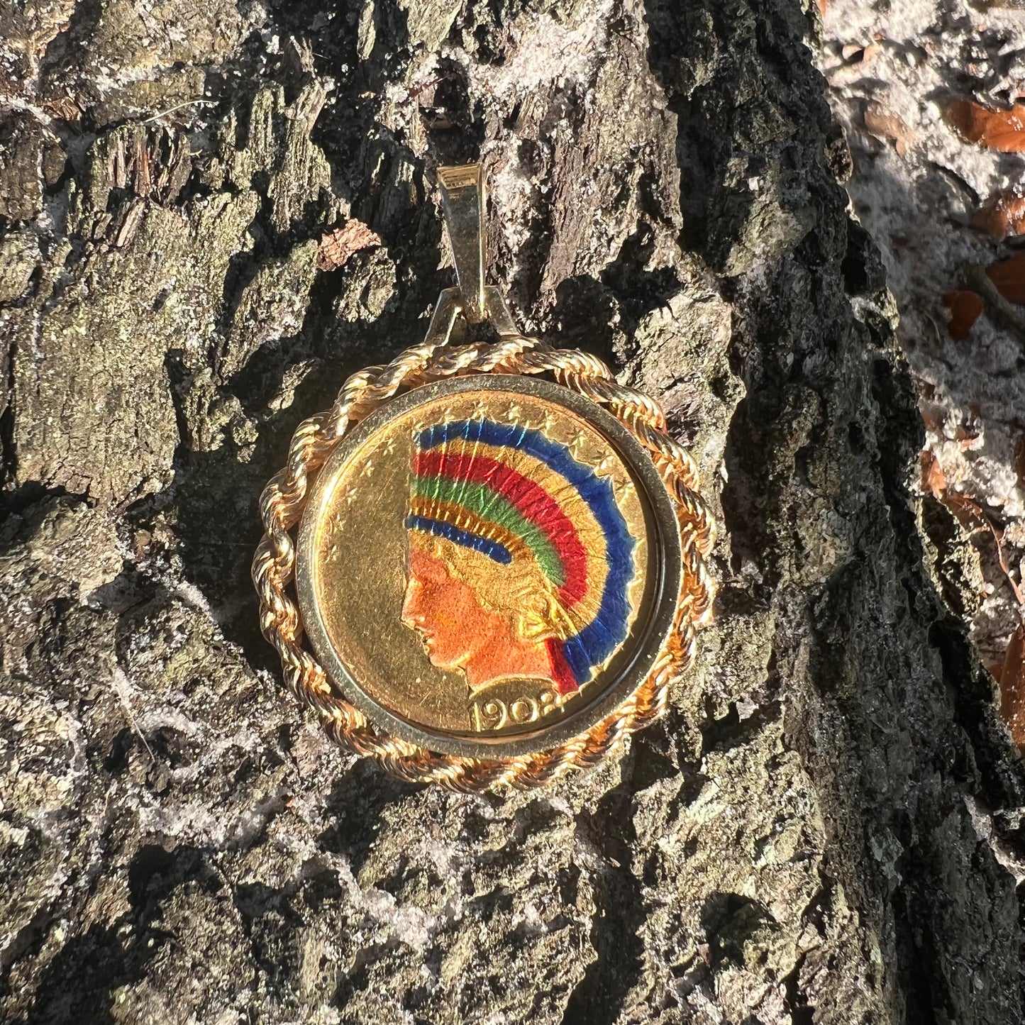 1908 “No Motto” $10 Indian Head Glass Enameled Coin Pendant