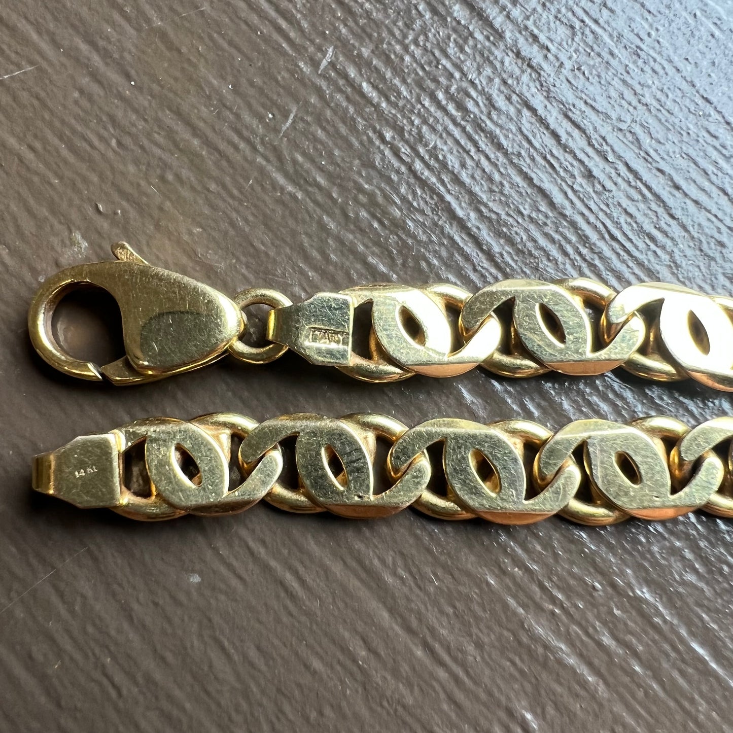 1980’s Solid 14k Yellow Gold Tigers Eye “Chanel Link” Necklace (18.25”)