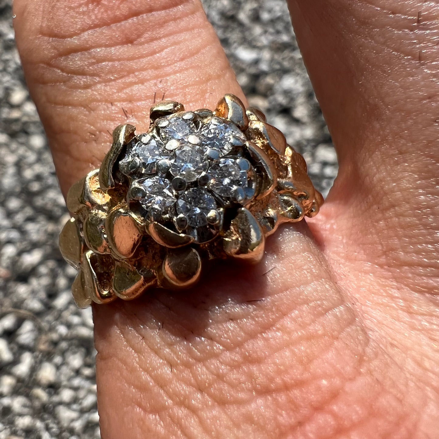 1970’s 14k Kentucky Cluster Diamond Nugget Ring (13)