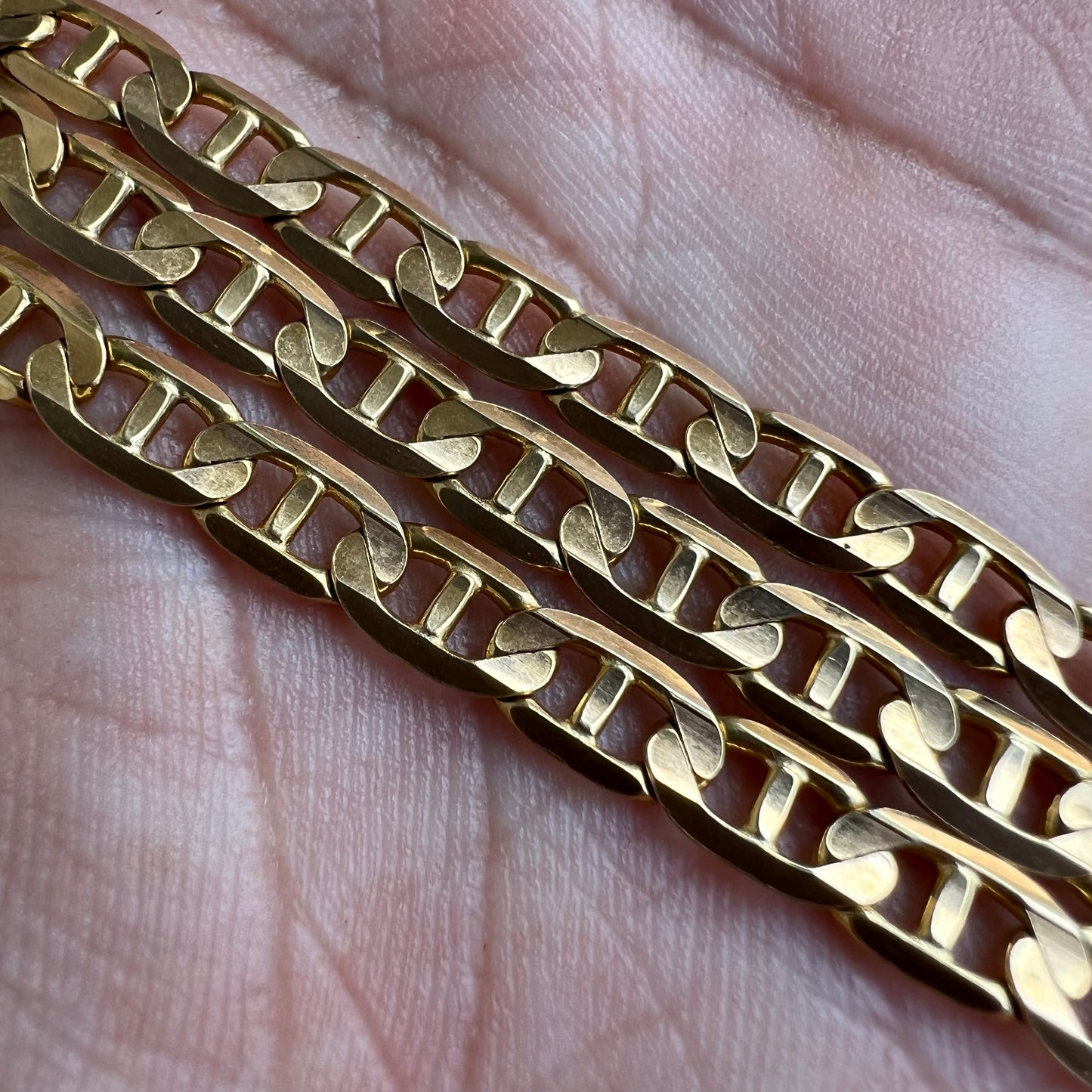 1990’s Solid 14k Yellow Gold Beveled Edge Mariner Link Necklace (18”)