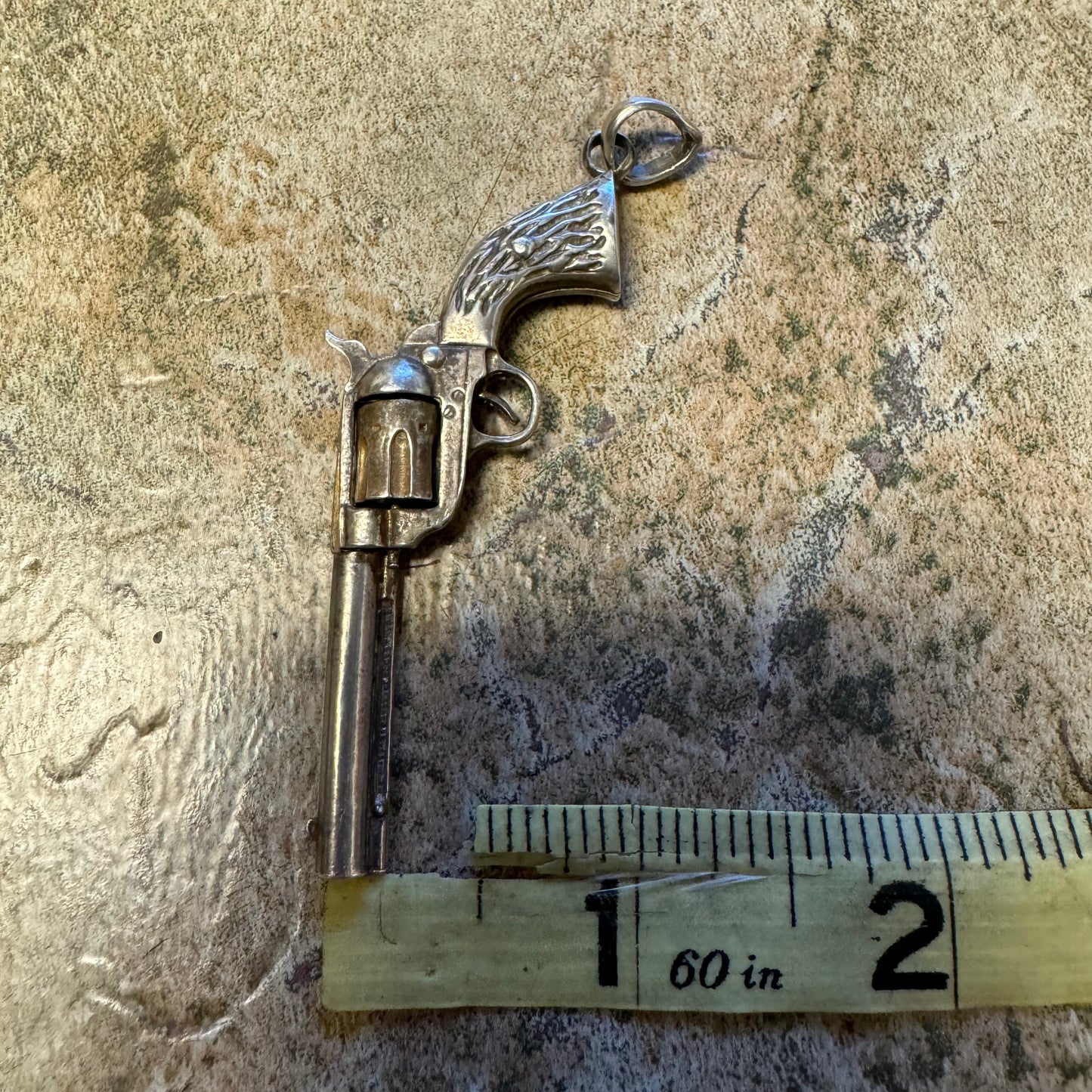 1970’s/80’s Solid Sterling Silver Functionally Articulating Scale Model 1881 Colt Frontier Six Shooter Pistol Pendant