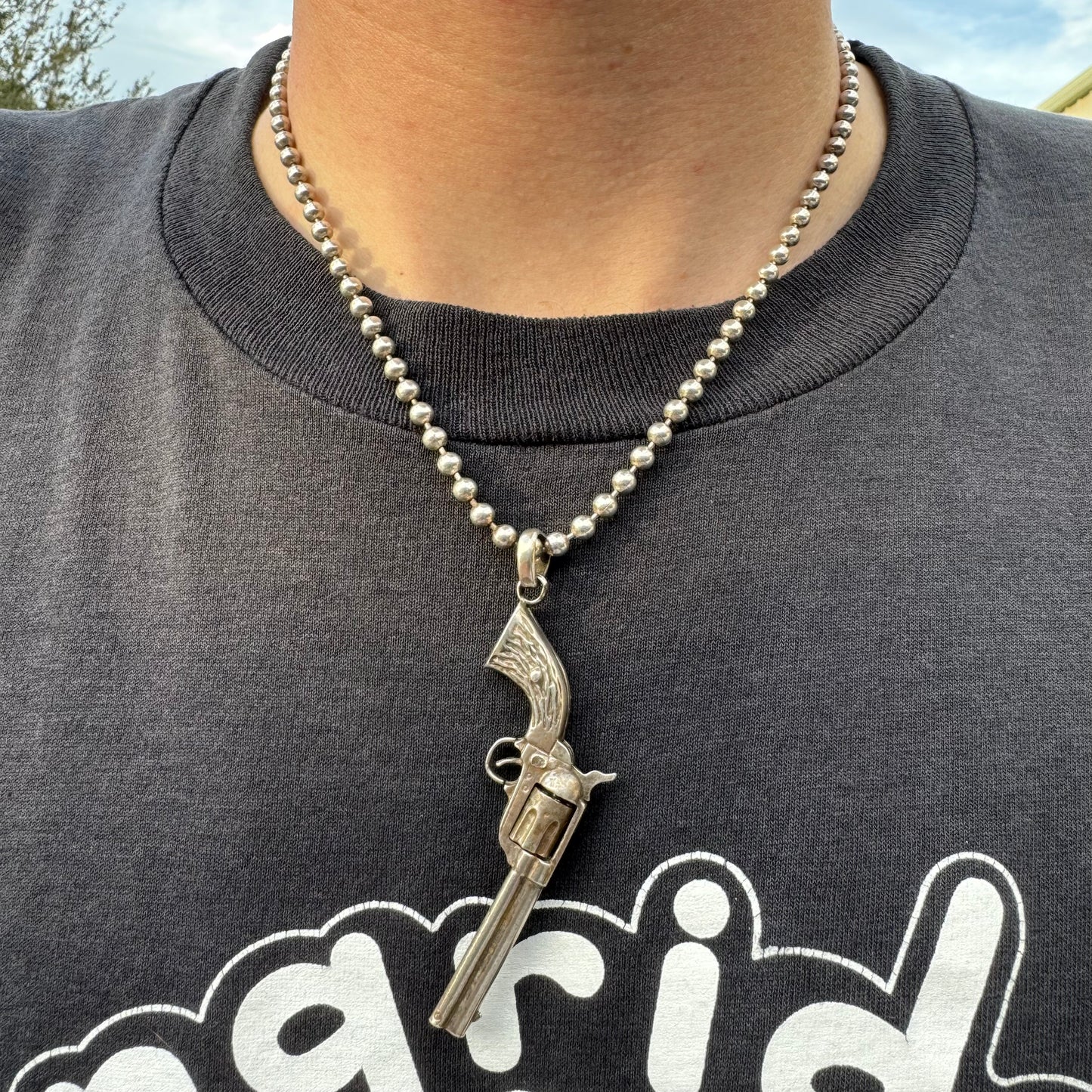1970’s/80’s Solid Sterling Silver Functionally Articulating Scale Model 1881 Colt Frontier Six Shooter Pistol Pendant
