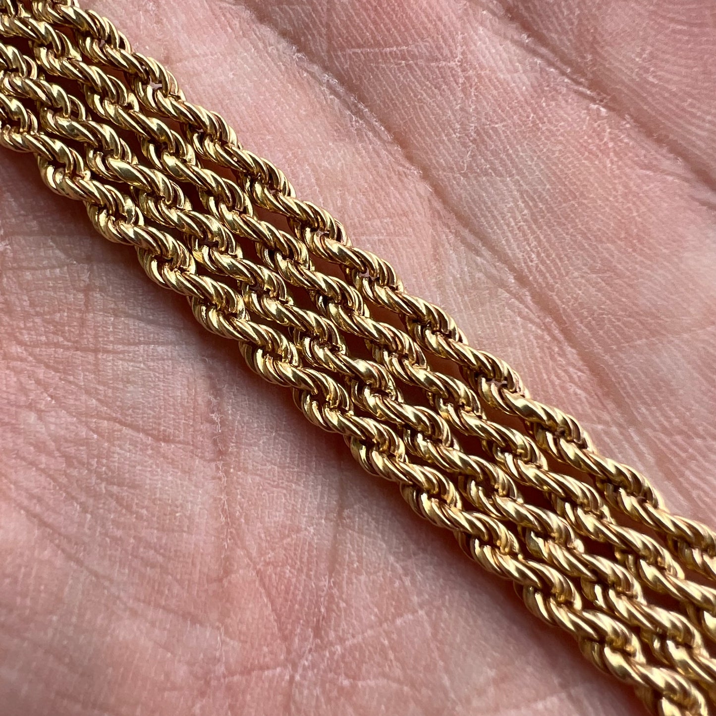 1980’s Solid 14k Yellow Gold Long Rope Chain Necklace (27”)