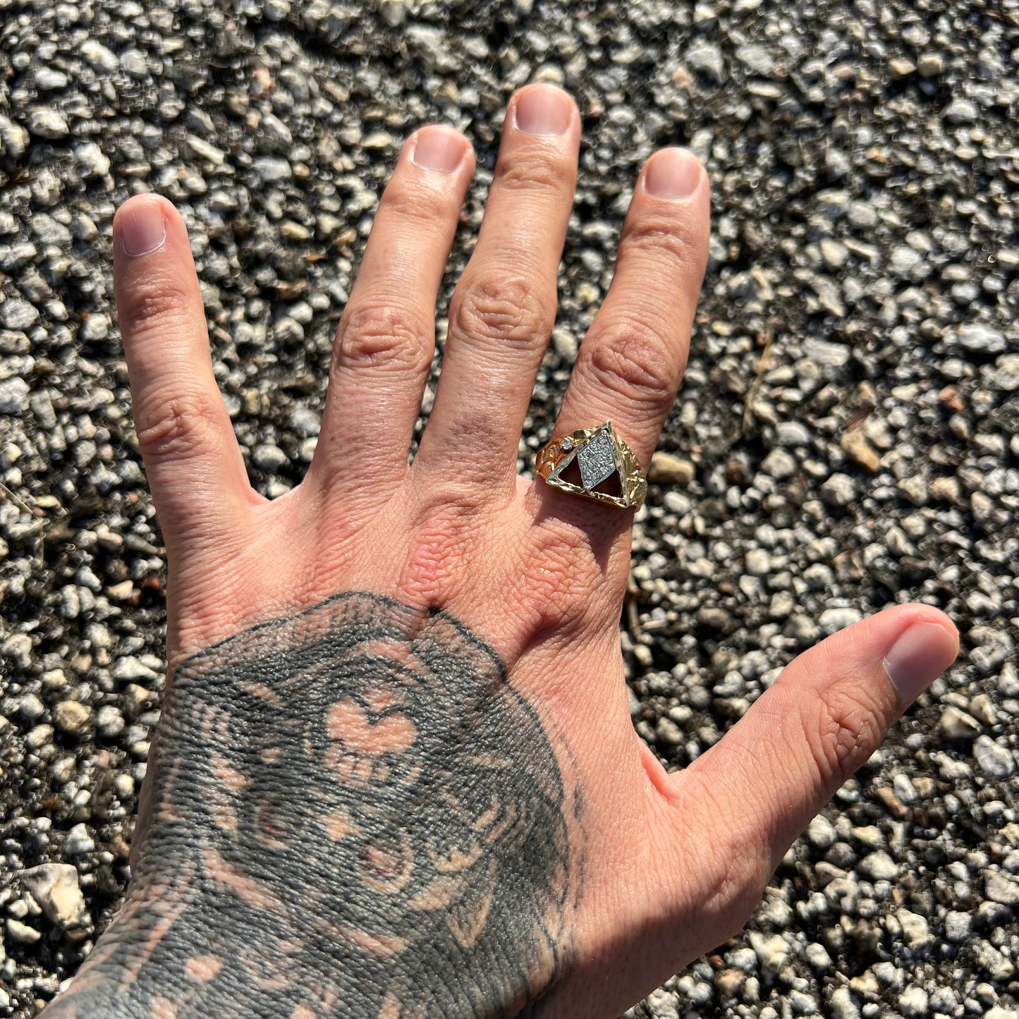 1980’s Custom 14k Natural Diamond Billiards Rack Diamondcut Nugget Ring (10)