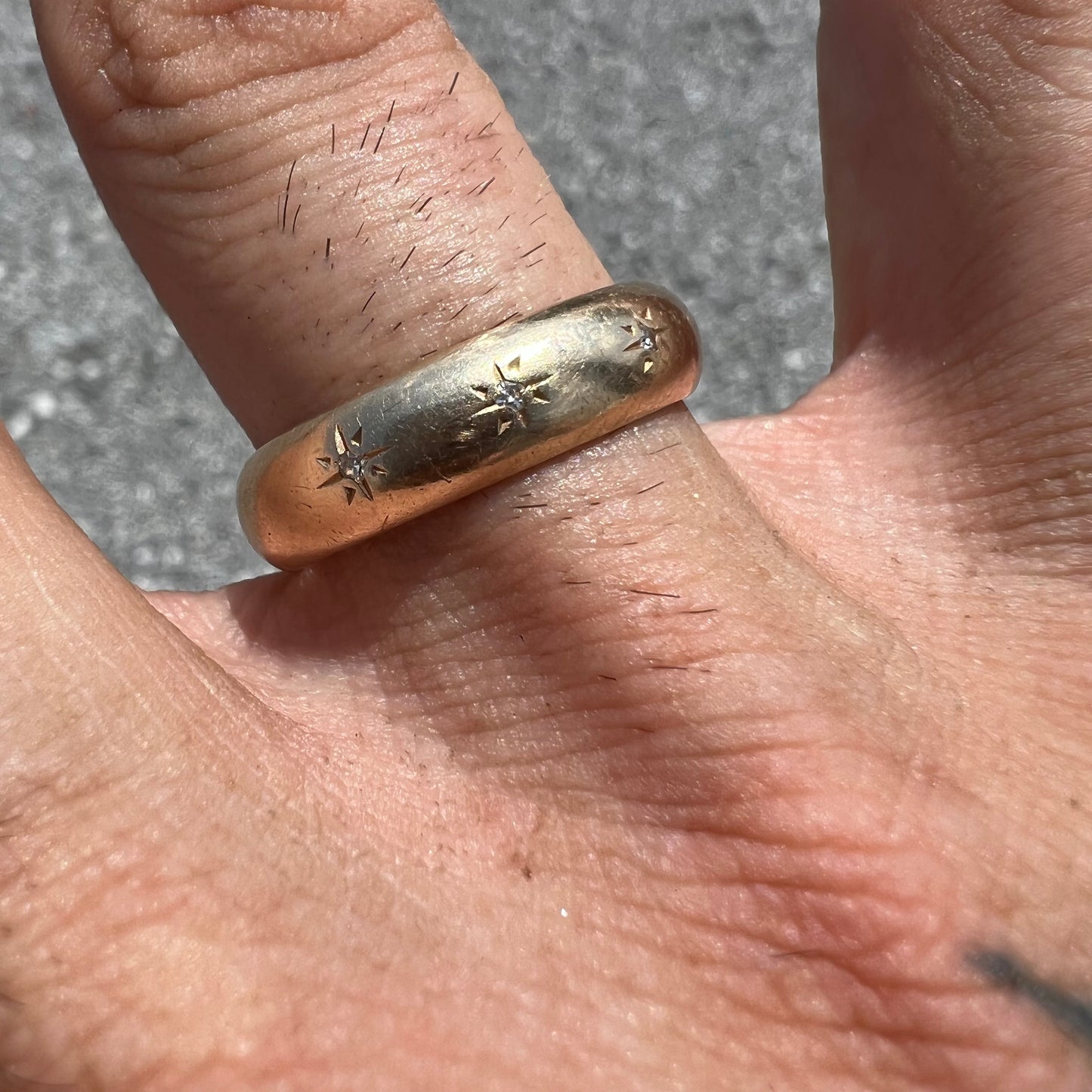 Mid-Century 14k Natural Diamond Starburst Wedding Band By Wed-Lok (8.75)