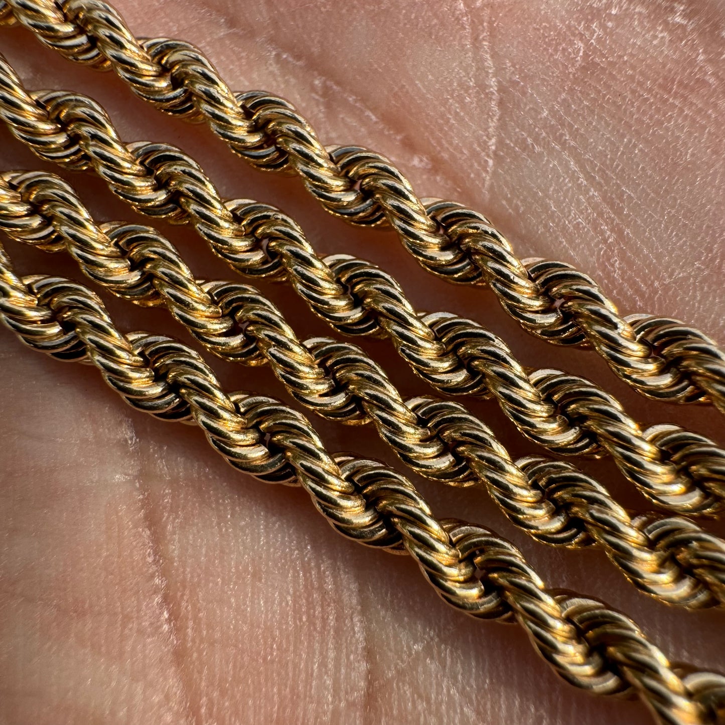 Vintage Solid 14k Yellow Gold Long Rope Chain Necklace (26.5”)