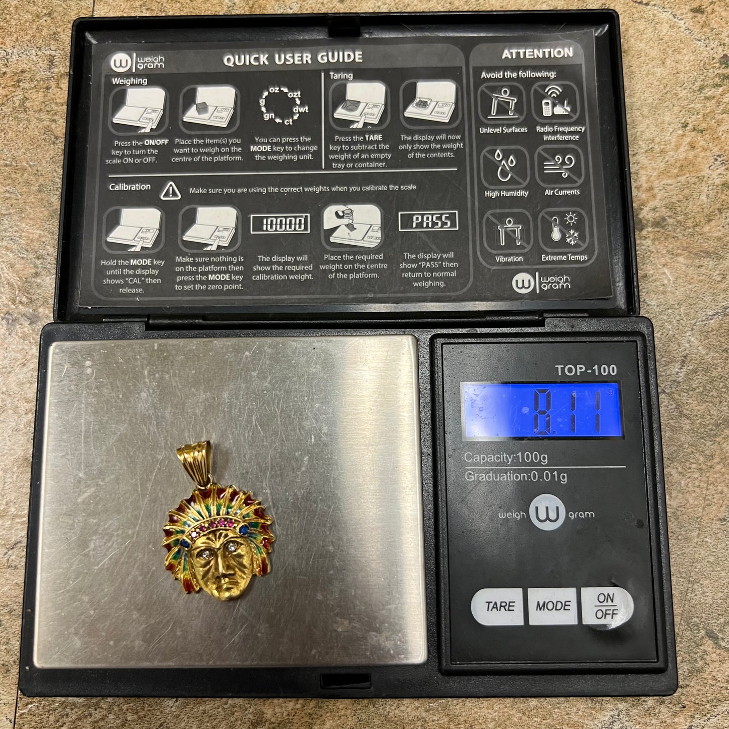 Pre-1950’s Solid 18k Yellow Gold Fire Enameled Chief Pendant