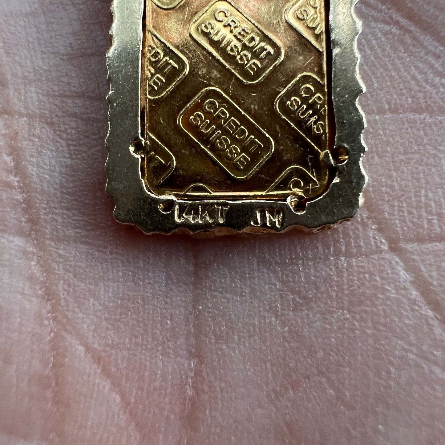 1980’s Pure .999 24k Gold (1g) Credit Suisse Bar Nugget Pendant