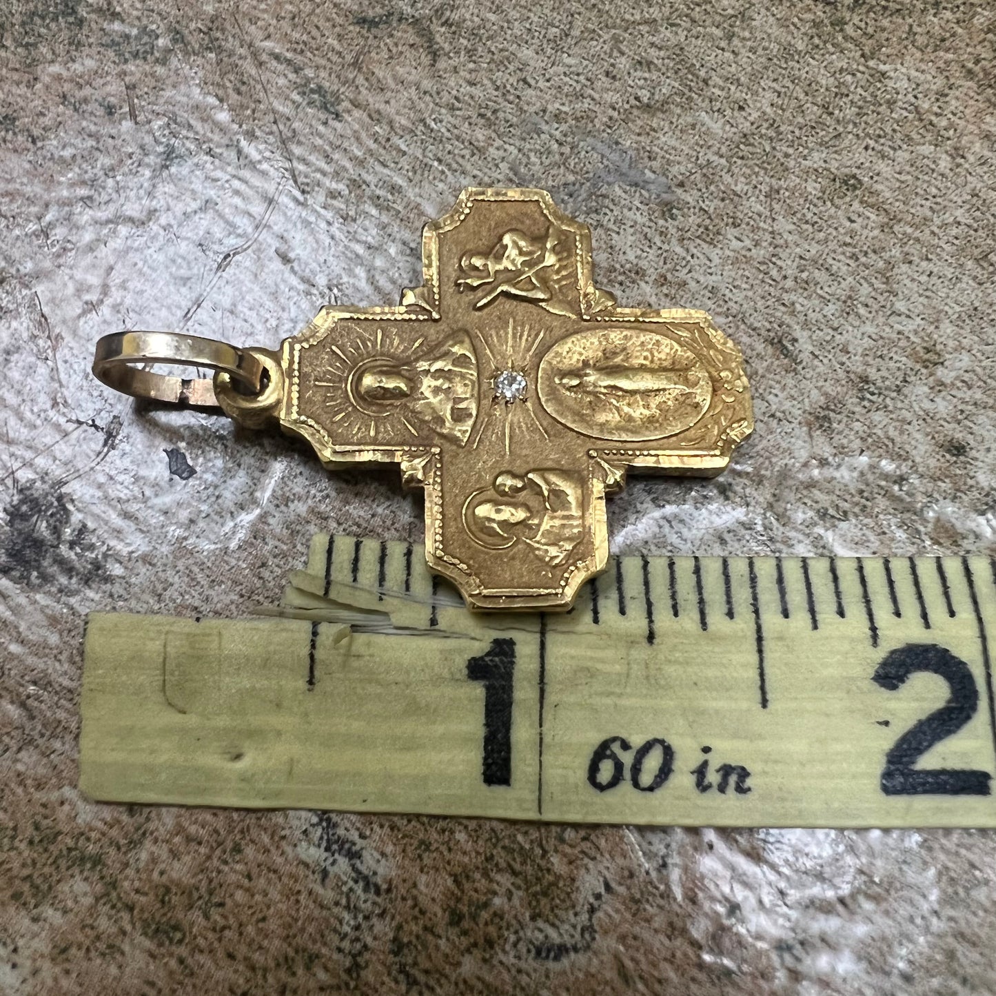 Vintage Solid 22k Gold Scapular Medal 4 Way Cross