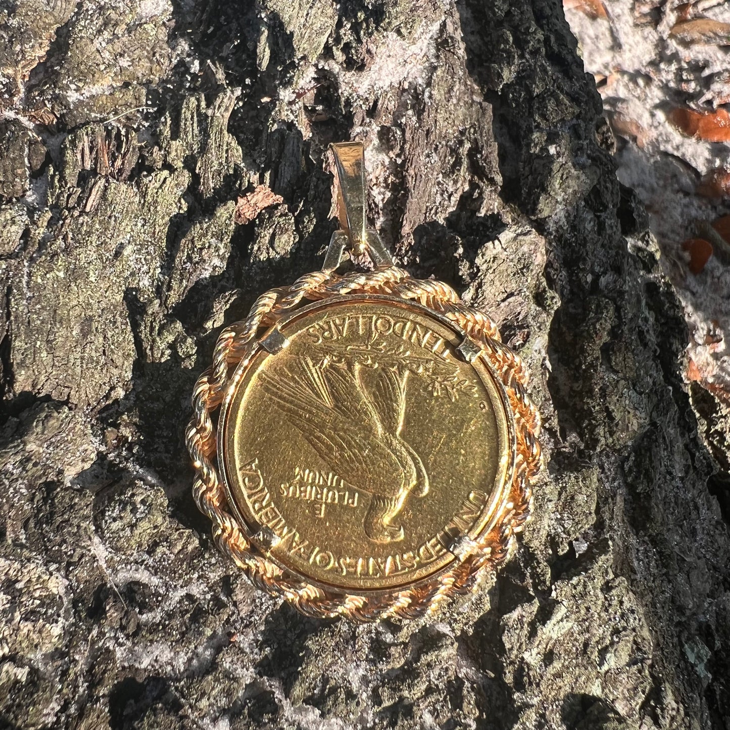 1908 “No Motto” $10 Indian Head Glass Enameled Coin Pendant