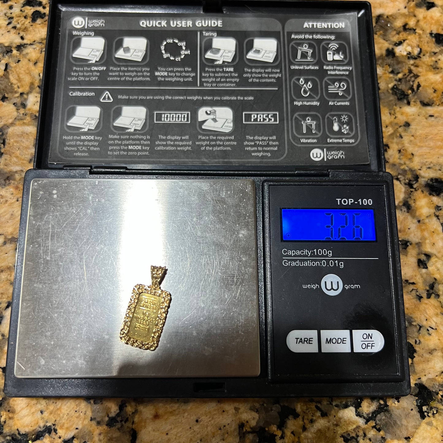 1980’s Pure .999 24k Gold (1g) Credit Suisse Bar Nugget Pendant