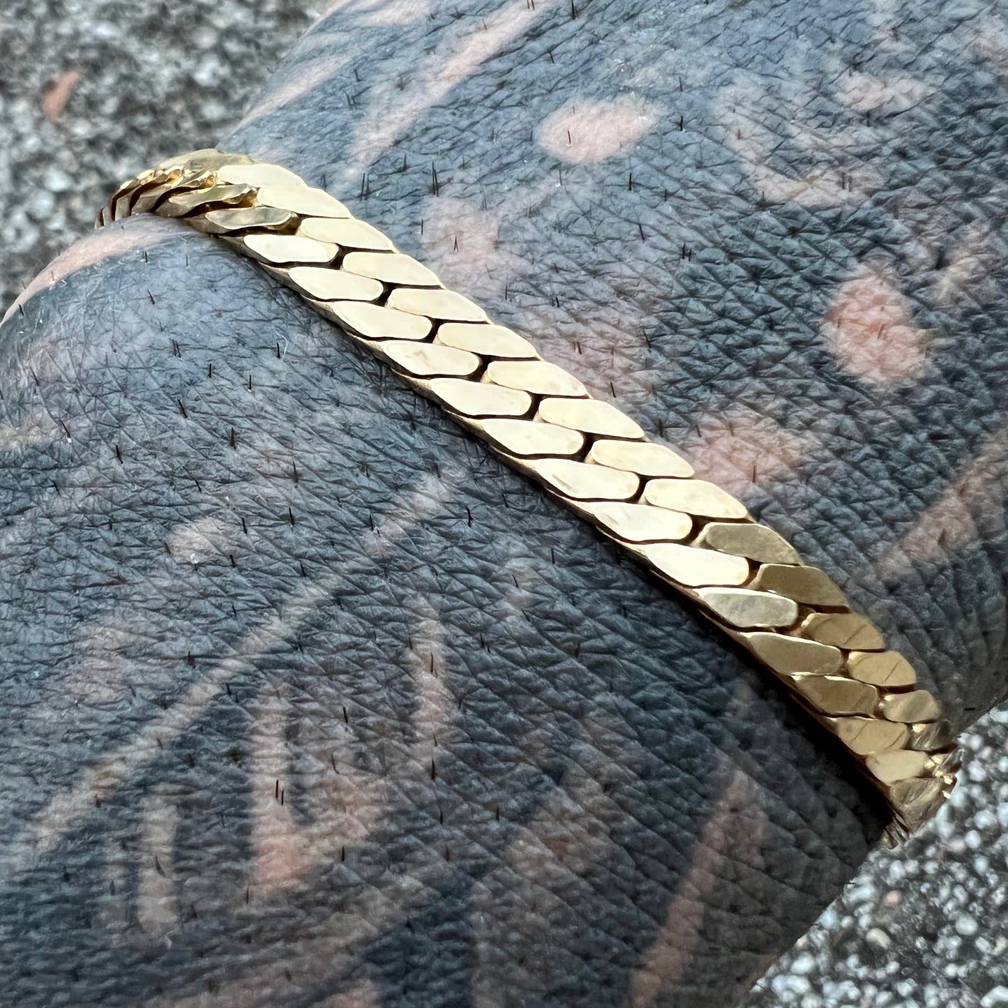 Mid 1960’s-Early 70’s Solid 14k Yellow Gold Cuban Link Herringbone Bracelet (8.25”)