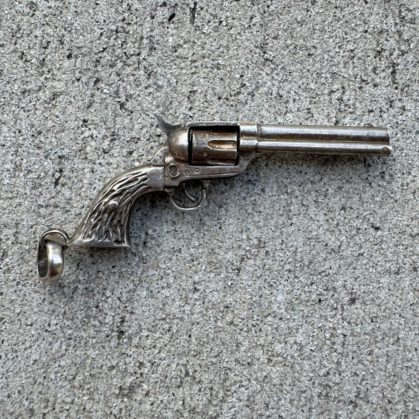 1970’s/80’s Solid Sterling Silver Functionally Articulating Scale Model 1881 Colt Frontier Six Shooter Pistol Pendant