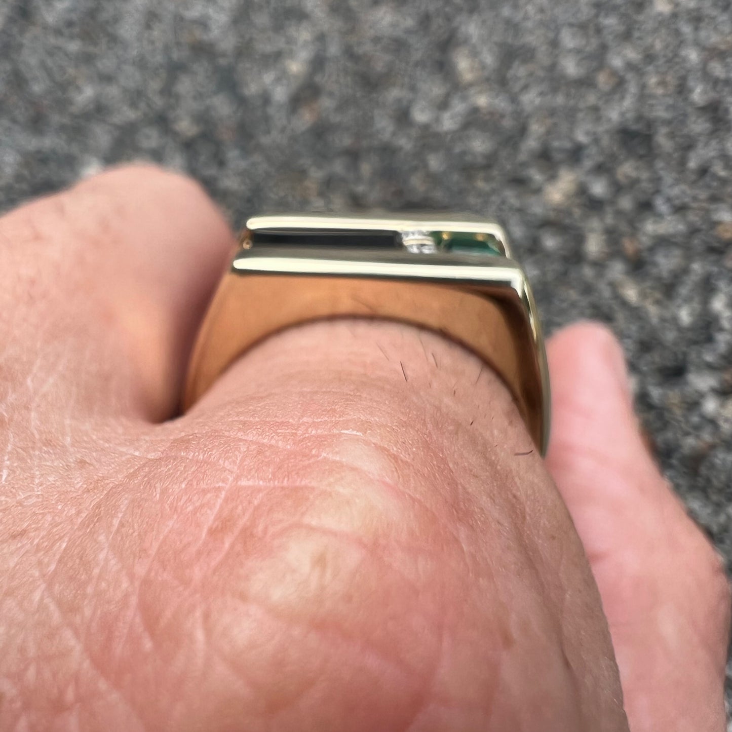 Vintage Solid 14k Yellow Gold Black Onyx Emerald And Diamond Modernist Ring (10.5)