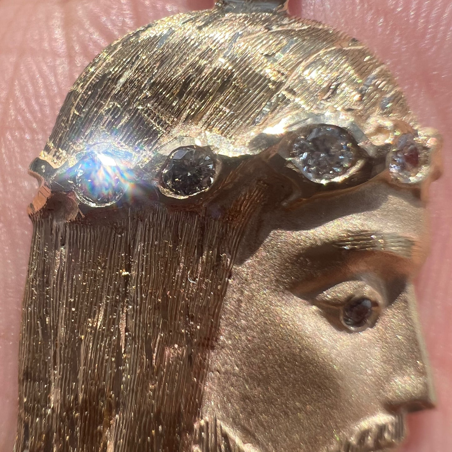 Vintage Custom 14k Solid Diamond Encrusted Jesus Piece Piece