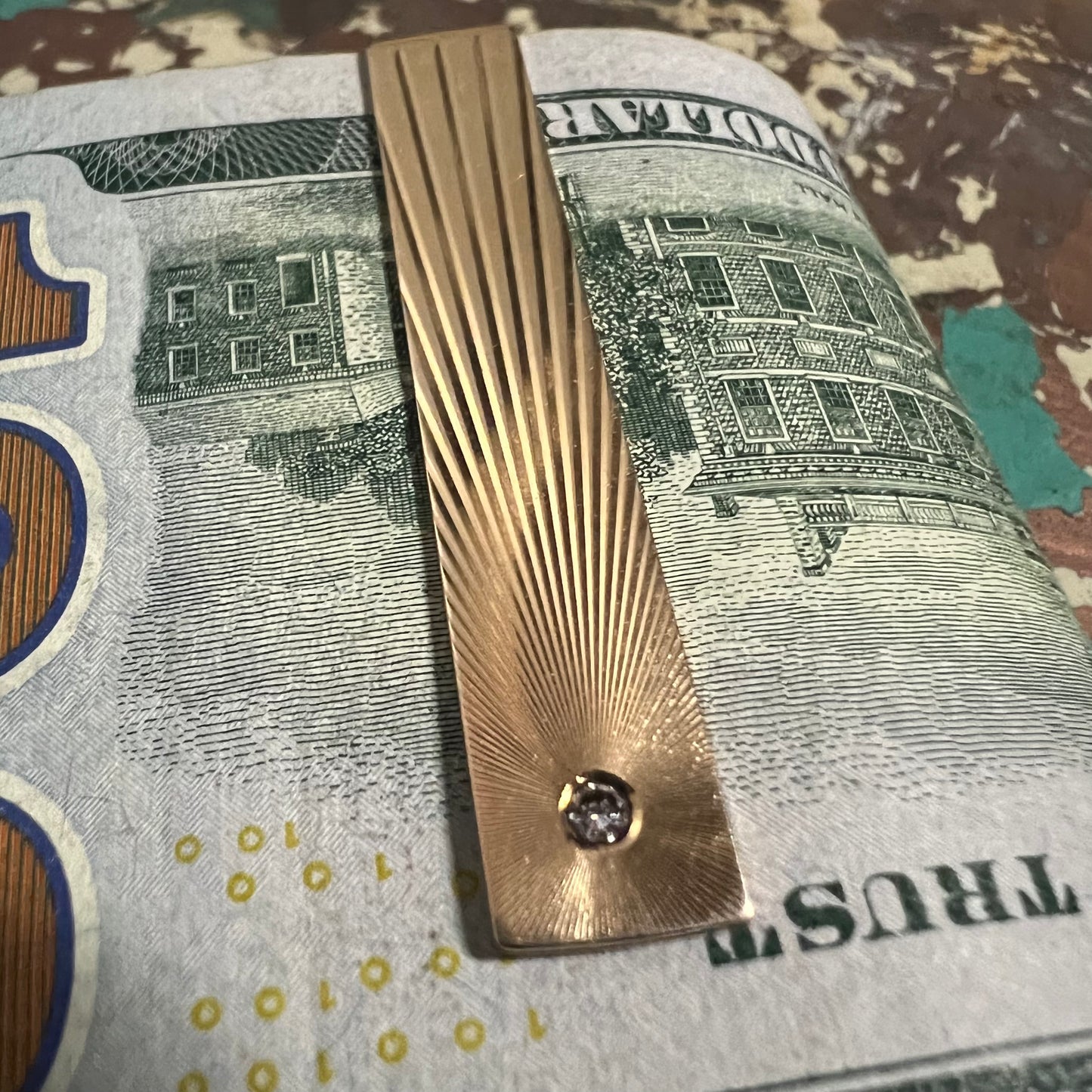 Art Deco Tiffany & Co. Solid 14k/Natural Diamond Money Clip/Tie Bar Combo