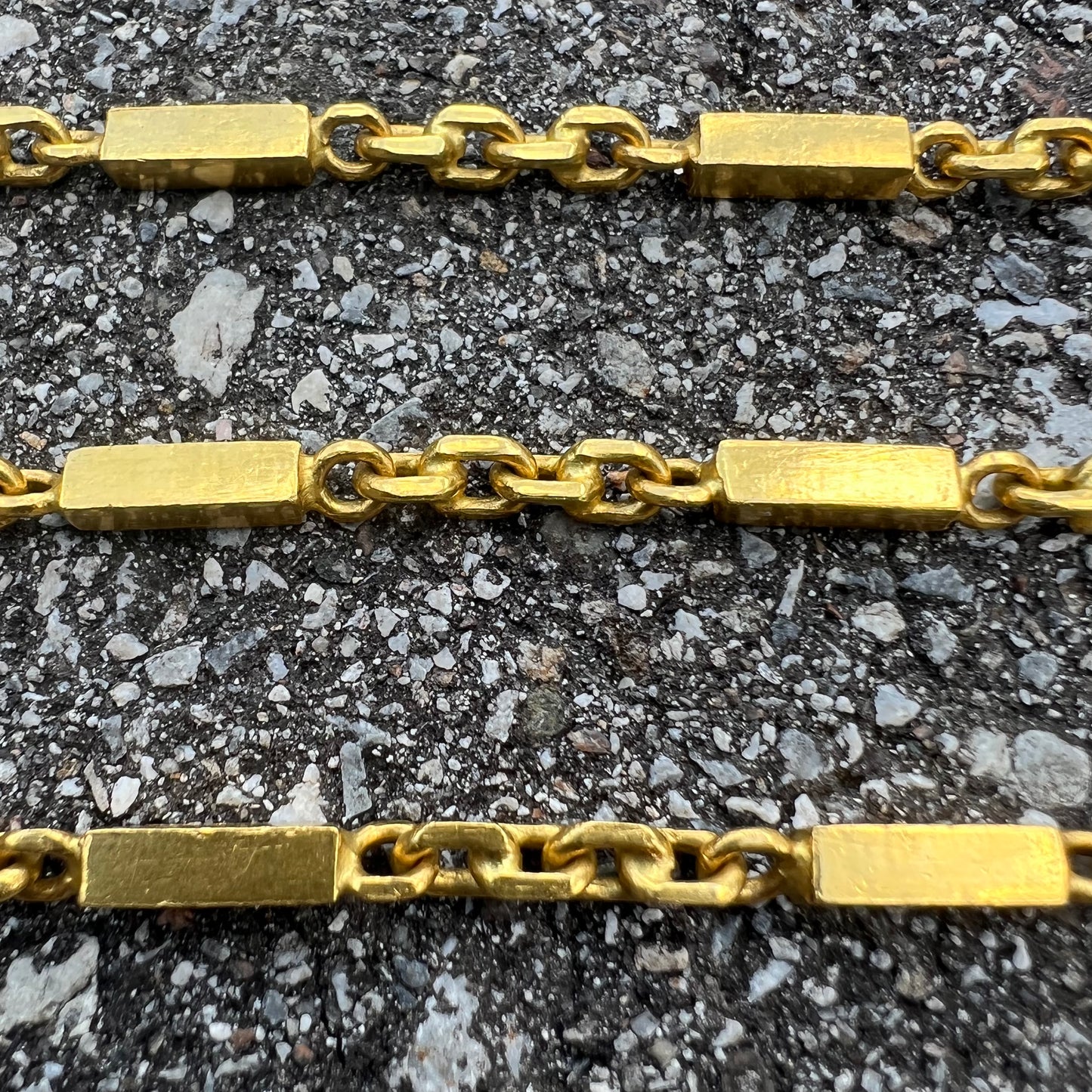 Solid 24k Heavyweight Bar To Anchor Linked Baht Chain Necklace (21”)